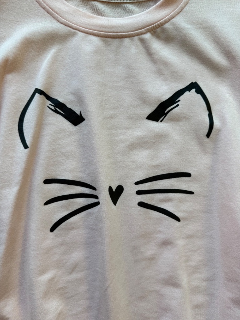 Cute Pink Cat Face Lightweight Sweatshirt | Soft Long Sleeve Pullover | Small